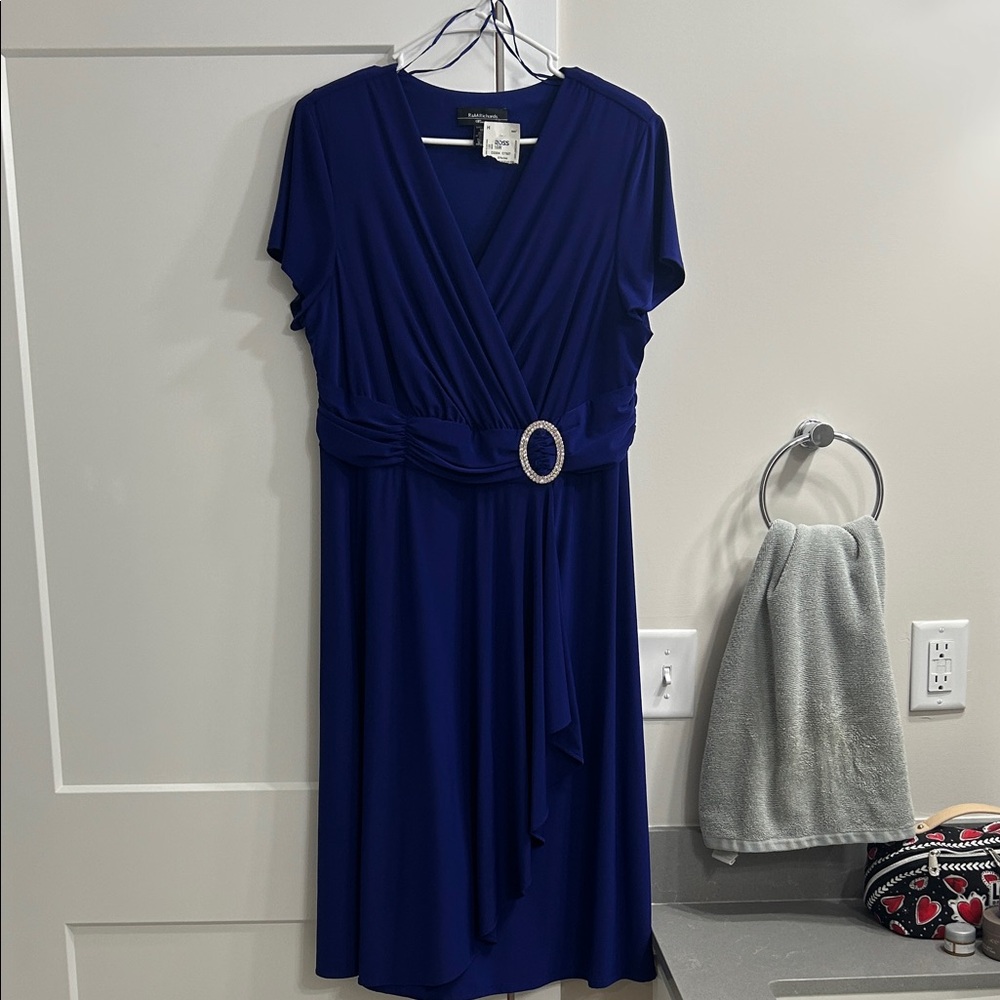 R&M Richard’s  Deep Blue Midi Dress with Belted Accent NWT